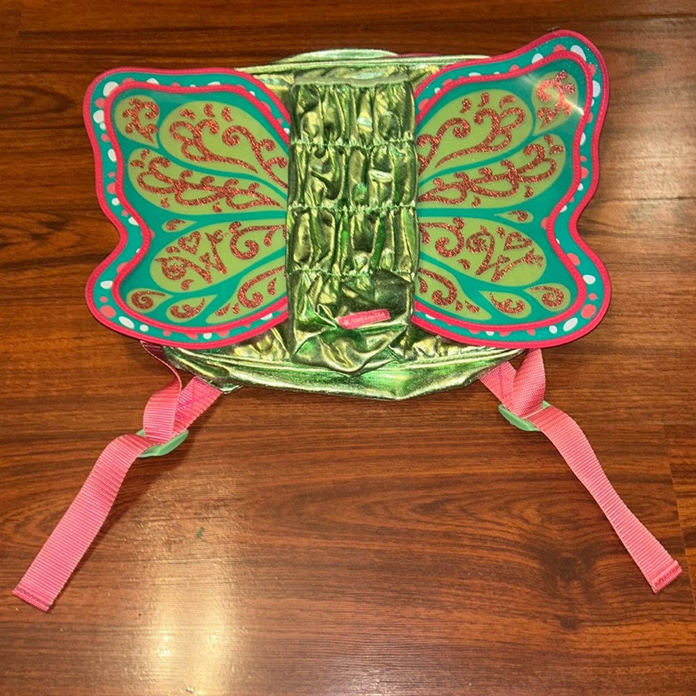 AMERICAN Girl Backpack Wellie Wishers Butterfly Sparkle Glitter Neon Green &Pink